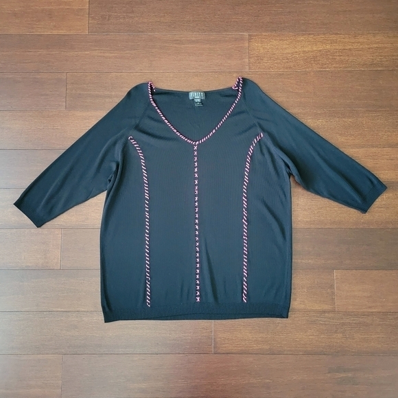 Finity Women's Black Stretchy V-Neck Embroidered Stitching Detail Blouse Size 3X - Picture 5 of 8